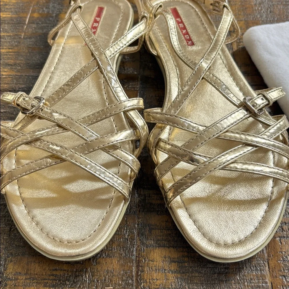 Prada Women's Metallic Gold Sandals - Picture 2 of 4
